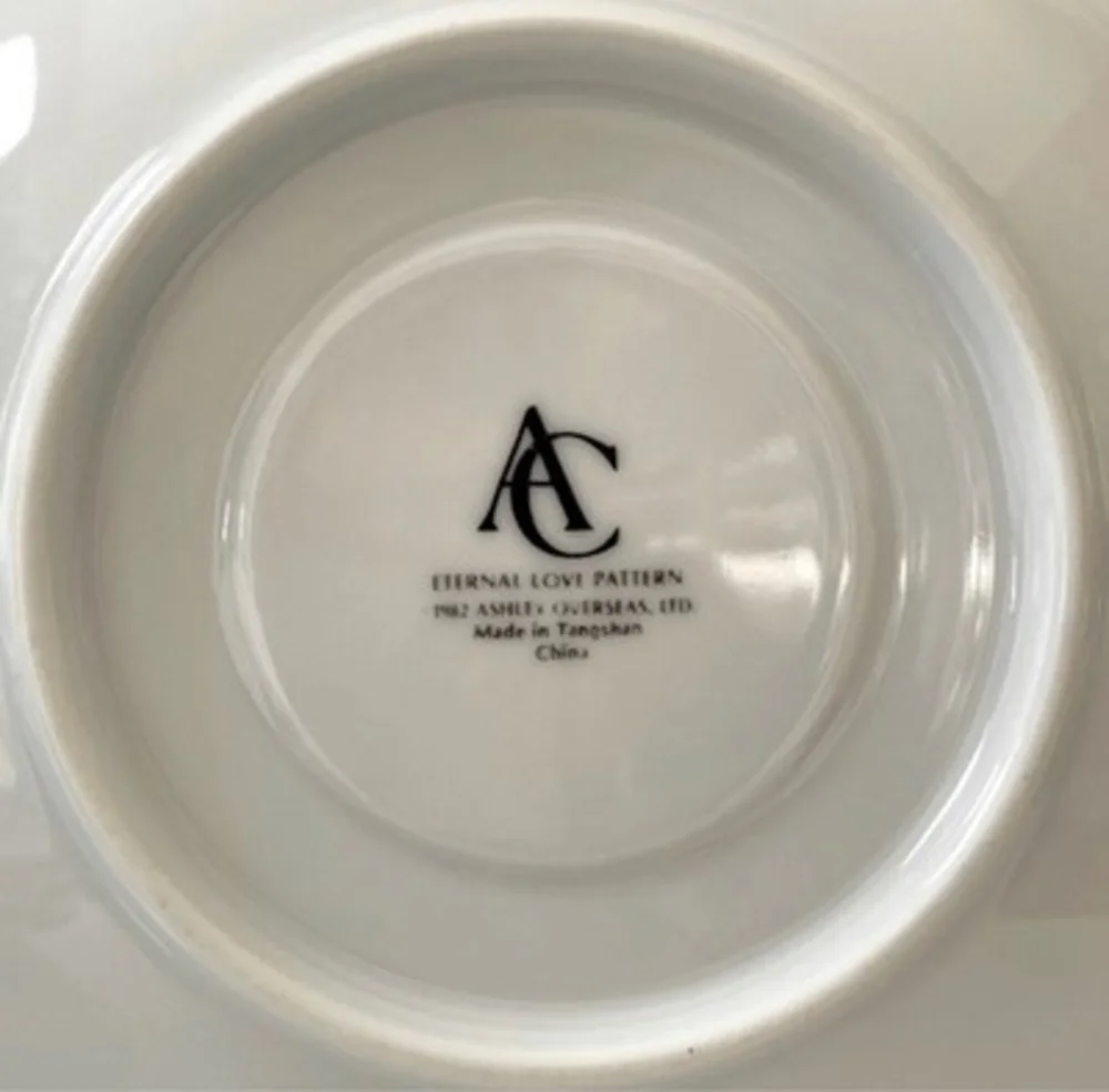 Vintage 1982 Ashley Overseas Eternal Love Saucers Set 4 Platinum Floral China